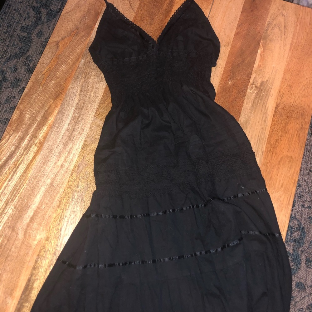 Boho Black Dress Lace Details. S